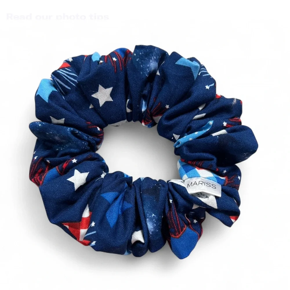 Patriotic Blue Pattern Hair Scrunchies and Headbands Accessory Set. Handmade